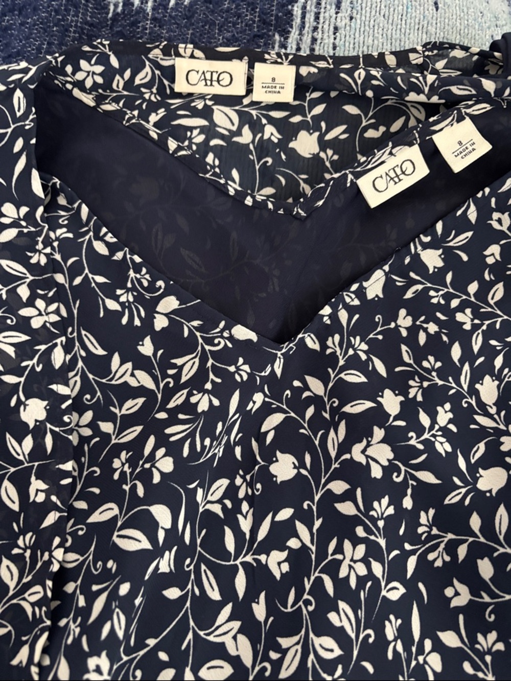 Cato Navy and White Floral V-Neck Dress with thin jacket